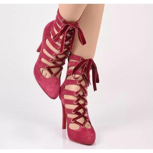 NEW CHRISTIAN LOUBOUTIN Spinetita Loulou Pink Lace-Up Booties Size EU36.5 - Picture 2 of 11